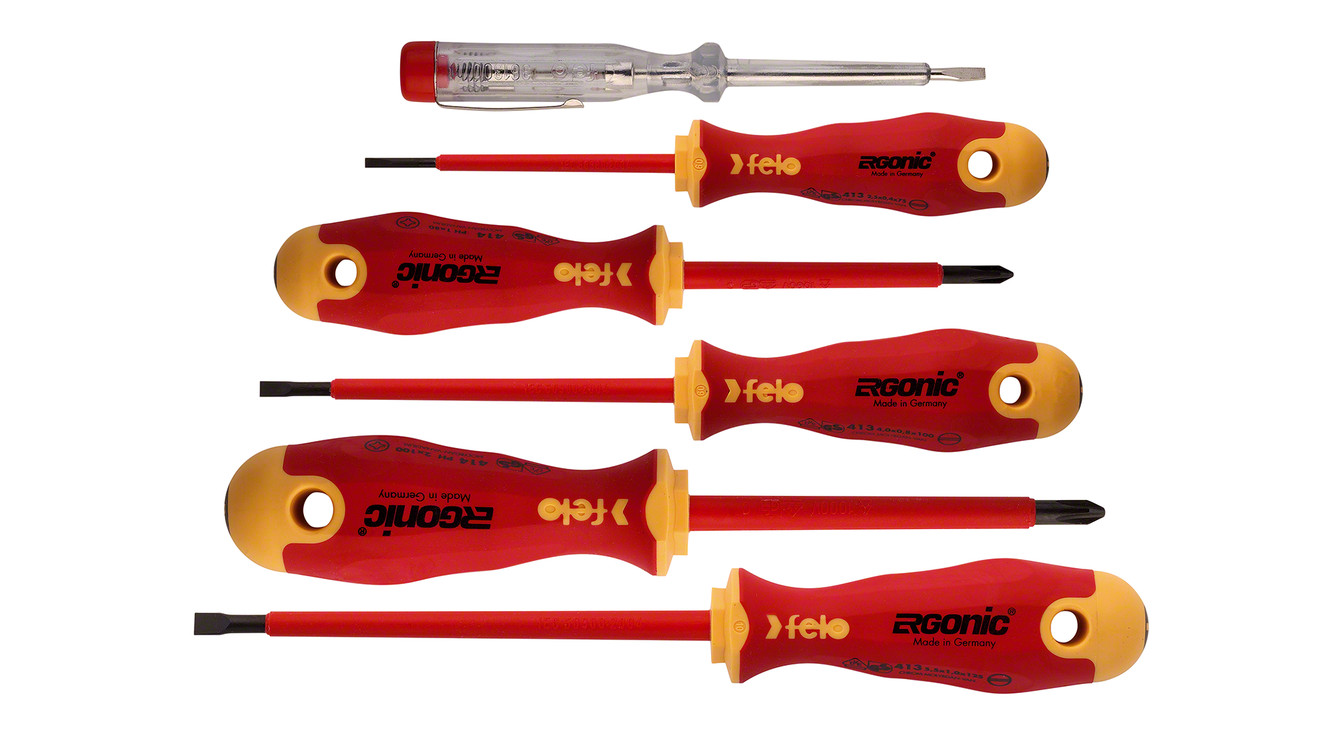 Felo Schraubendreher-Satz Ergonic 398 mit Spannungsprüfer Felo Schraubendreher-Satz Ergonic 398 mit Spannungsprüfer